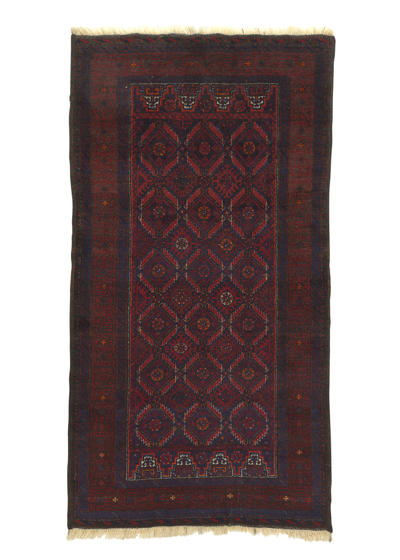 34217 Persian Rug Baloch Handmade Area Tribal 3'4'' x 6'3'' -3x6- Red Geometric Design