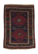 34221 Oriental Rug Afghan Handmade Area Tribal 2'2'' x 3'1'' -2x3- Blue Red Geometric Design