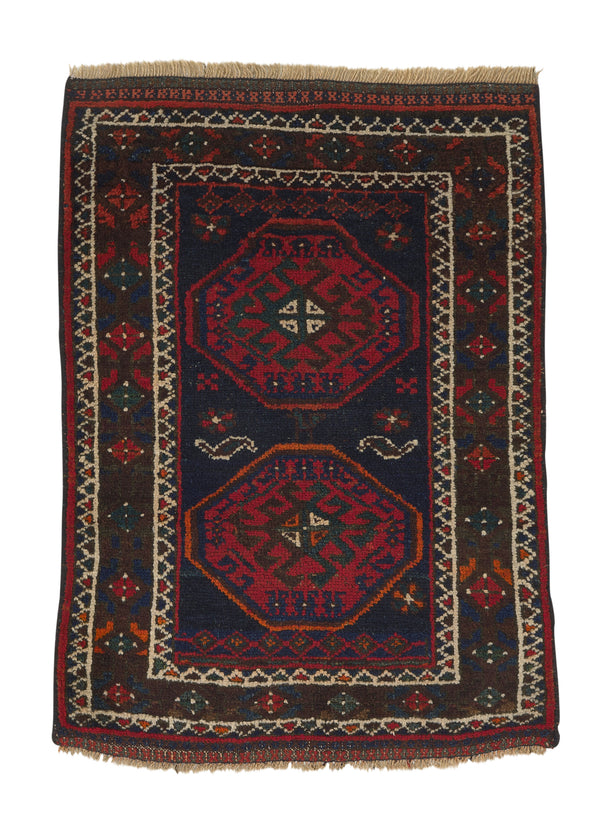 34221 Oriental Rug Afghan Handmade Area Tribal 2'2'' x 3'1'' -2x3- Blue Red Geometric Design