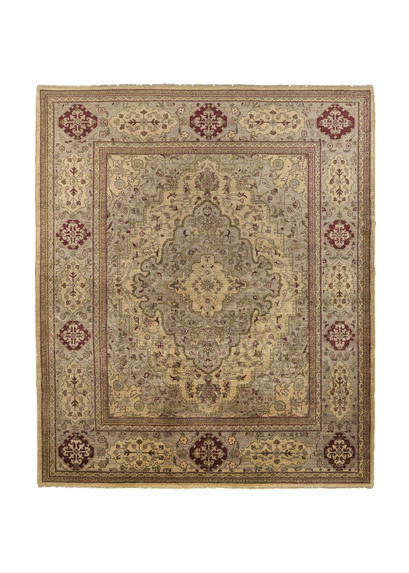 34224 Oriental Rug Pakistani Handmade Area Transitional 8'4'' x 9'4'' -8x9- Whites Beige Yellow Gold Oushak Floral Design