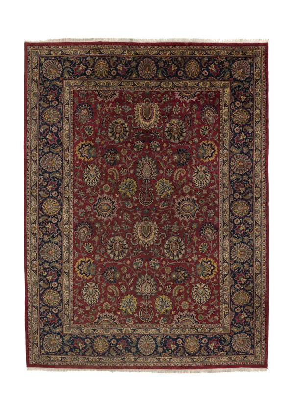 34225 Oriental Rug Indian Handmade Area Traditional 9'0'' x 12'0'' -9x12- Red Blue Floral Design