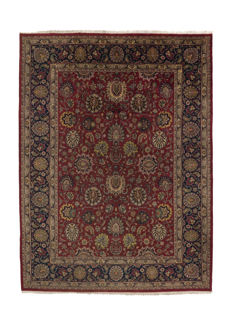 34225 Oriental Rug Indian Handmade Area Traditional 9'0'' x 12'0'' -9x12- Red Blue Floral Design