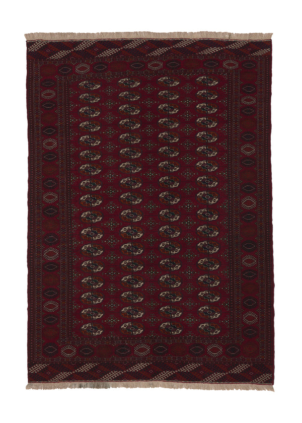 34230 Persian Rug Turkmen Handmade Area Tribal 5'5'' x 7'7'' -5x8- Red Bokhara Elephant Foot Design