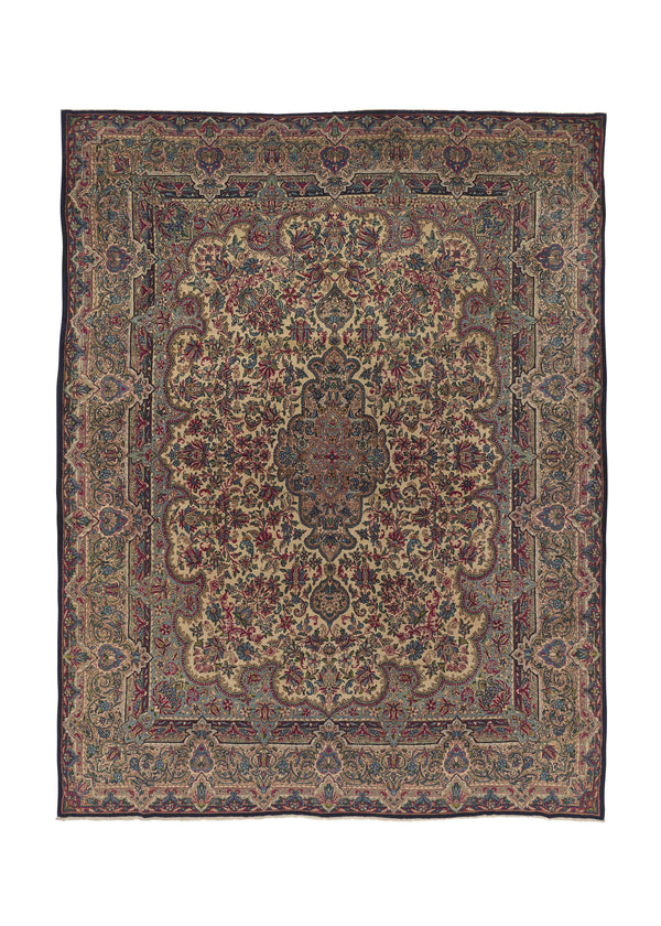 34231 Persian Rug Lavar Kerman Handmade Area Antique Traditional 7'10'' x 9'10'' -8x10- Whites Beige Pink Blue Floral Design