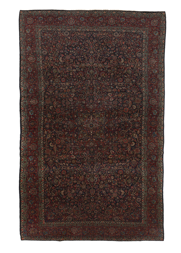34238 Persian Rug Kashan Handmade Area Antique Traditional 9'8'' x 16'4'' -10x16- Blue Red Floral Design