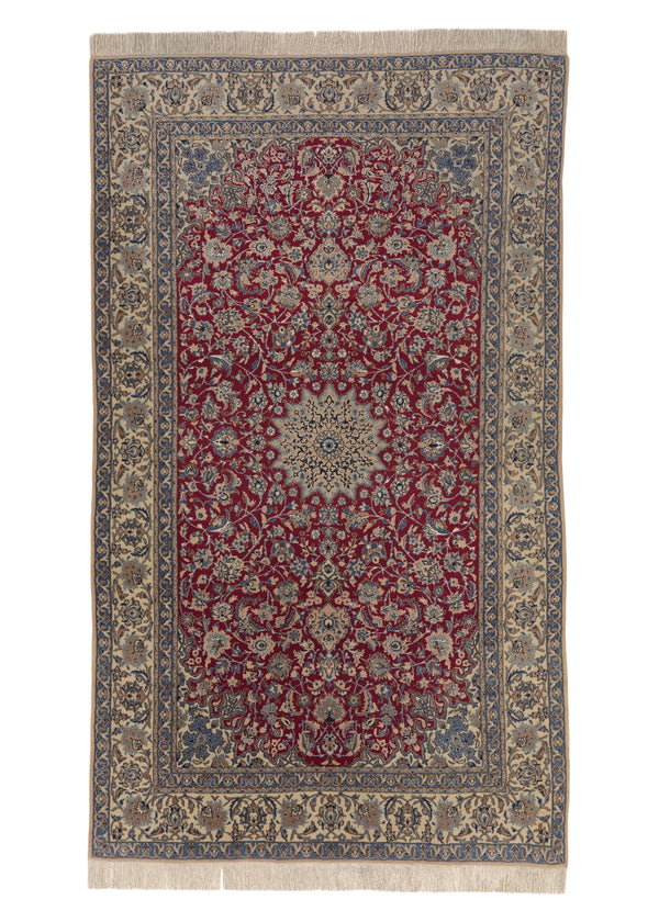 34247 Persian Rug Nain Handmade Area Traditional 4'6'' x 7'8'' -5x8- Red Whites Beige Floral Design