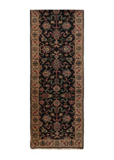 34250 European Rug Handmade Runner Traditional 2'6'' x 18'0'' -3x18- Black Green Floral Design