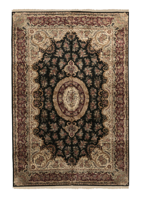 34262 Oriental Rug Chinese Handmade Area Traditional 11'9'' x 18'0'' -12x18- Black Red Floral Design