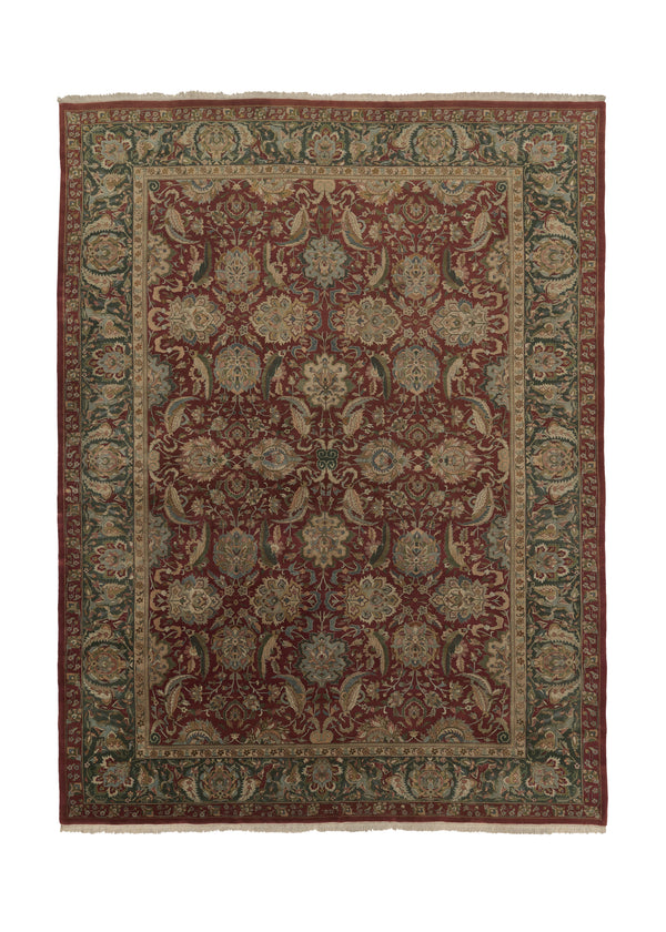 34280 Oriental Rug Indian Handmade Area Transitional 9'11'' x 13'5'' -10x13- Red Green Jaipur Floral Design