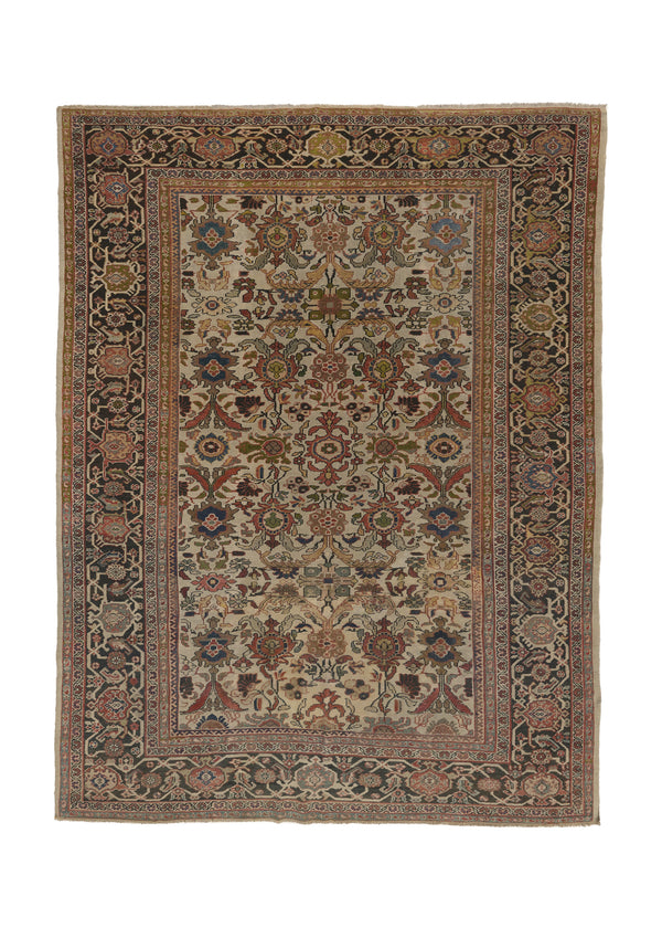 34291 Persian Rug Sultanabad Handmade Area Antique Tribal 8'9'' x 11'2'' -9x11- Whites Beige Brown Floral Design