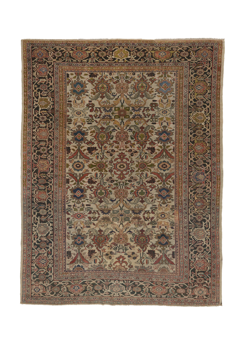 34291 Persian Rug Sultanabad Handmade Area Antique Tribal 8'9'' x 11'2'' -9x11- Whites Beige Brown Floral Design