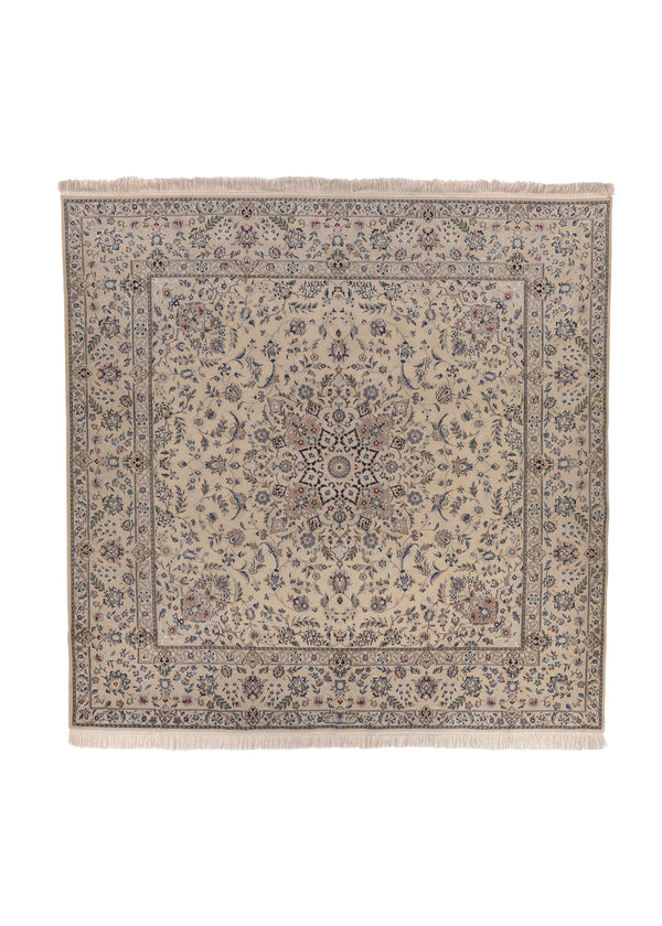 34296 Persian Rug Nain Handmade Area Square Traditional 6'8'' x 6'8'' -7x7- Whites Beige Floral Design