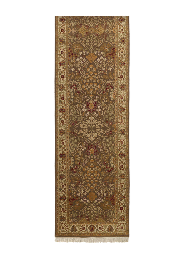 34301 Oriental Rug Indian Handmade Runner Transitional 2'7'' x 20'2'' -3x20- Brown Floral Design