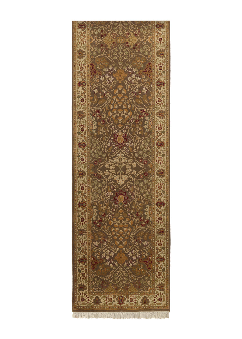 34301 Oriental Rug Indian Handmade Runner Transitional 2'7'' x 20'2'' -3x20- Brown Floral Design