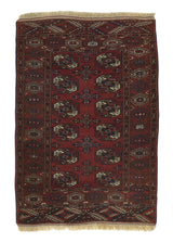 34309 Persian Rug Turkmen Handmade Area Tribal 3'6'' x 5'0'' -4x5- Red Geometric Design