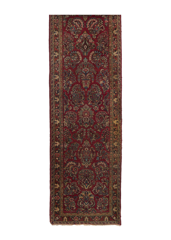34325 Persian Rug Sarouk Handmade Runner Traditional Vintage 2'6'' x 22'6'' -3x23- Red Floral Design