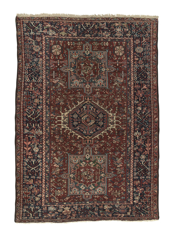 34331 Persian Rug Gharajeh Handmade Area Tribal Vintage 4'8'' x 6'6'' -5x7- Red Blue Geometric Design