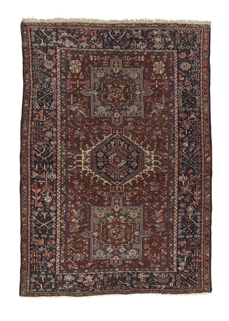 34331 Persian Rug Gharajeh Handmade Area Tribal Vintage 4'8'' x 6'6'' -5x7- Red Blue Geometric Design