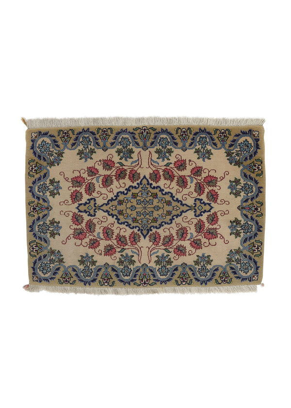 34335 Persian Rug Kashan Handmade Area Traditional 2'7'' x 3'3'' -3x3- Whites Beige Blue Pink Floral Design