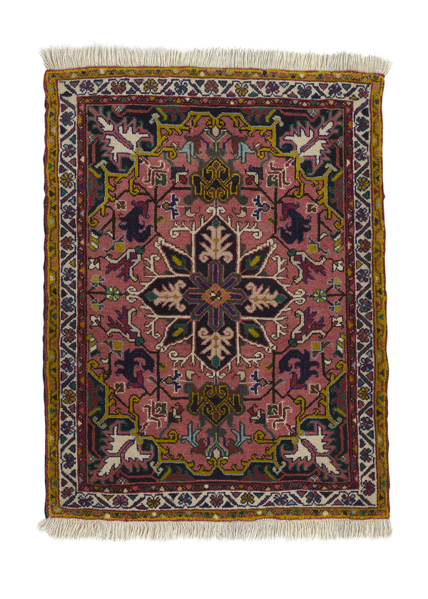 34352 Persian Rug Heriz Handmade Area Tribal 2'7'' x 3'5'' -3x3- Yellow Gold Pink Geometric Design