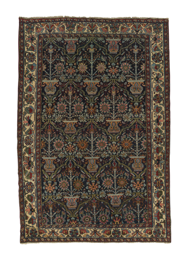 34354 Persian Rug Bakhtiari Handmade Area Antique Tribal 4'6'' x 6'9'' -5x7- Blue Green Whites Beige Floral Vase Design