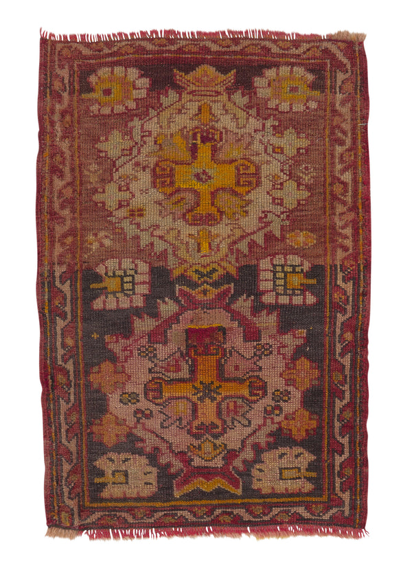 34361 Oriental Rug Turkish Handmade Area Antique Tribal 1'8'' x 2'6'' -2x3- Yellow Gold Red Geometric Design