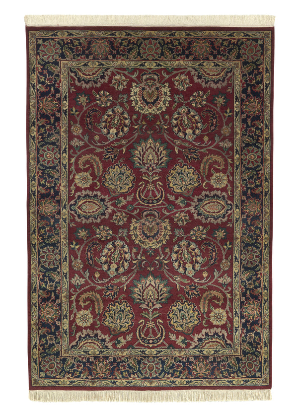 34369 Oriental Rug Indian Handmade Area Transitional 4'0'' x 5'11'' -4x6- Red Blue Floral Design