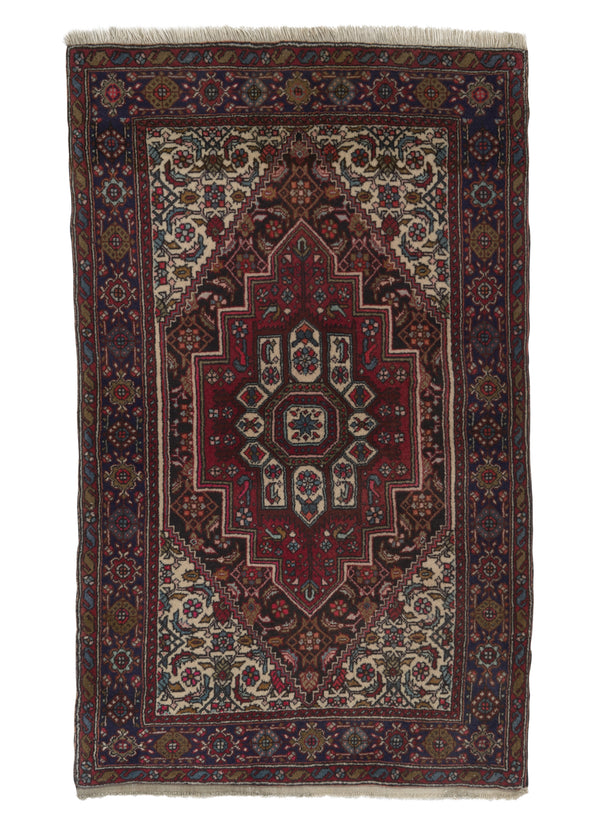 34389 Persian Rug Bijar Handmade Area Traditional 2'8'' x 4'5'' -3x4- Red Whites Beige Geometric Design