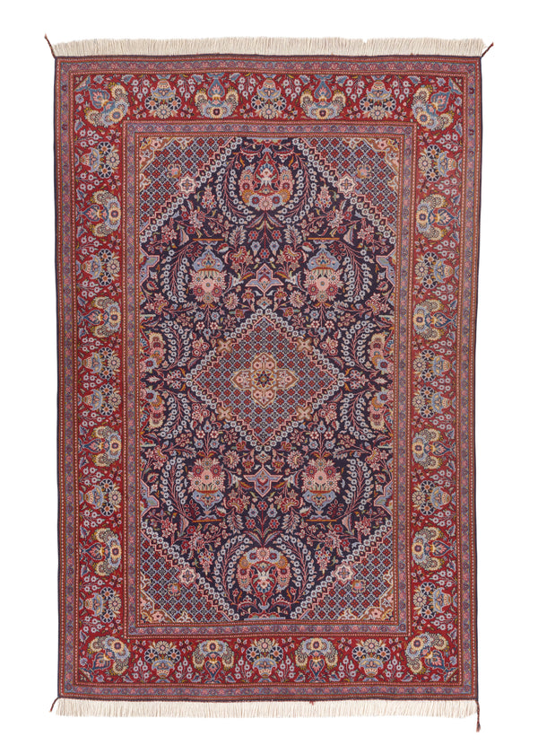 34393 Persian Rug Kashan Handmade Area Traditional 4'7'' x 6'11'' -5x7- Red Blue Floral Hajikhanomi Design