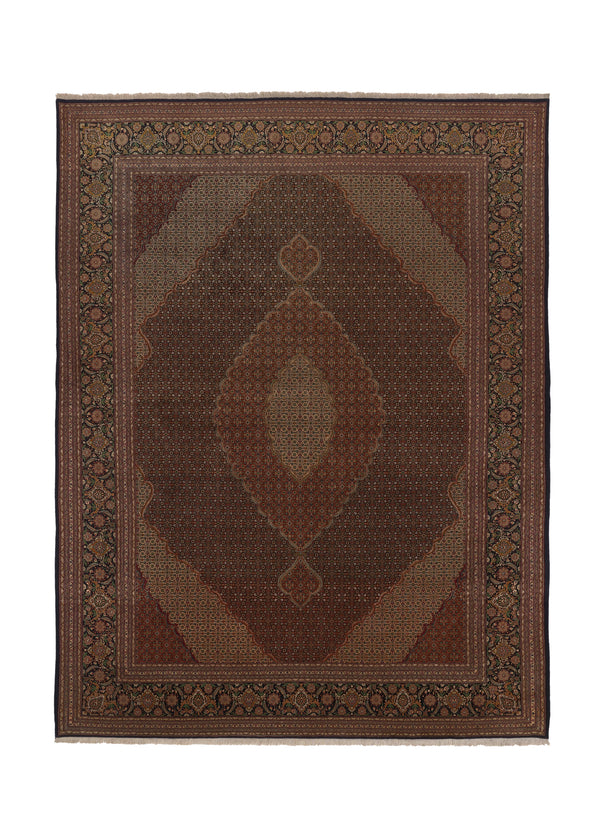 34397 Persian Rug Tabriz Handmade Area Traditional 10'0'' x 13'0'' -10x13- Red Blue Mahi Fish Design