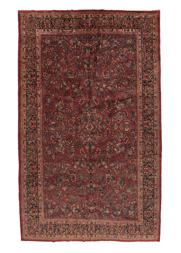 34405 Persian Rug Sarouk Handmade Area Traditional Vintage 11'0'' x 18'4'' -11x18- Red Floral Design