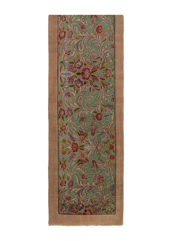 34407 Persian Rug Kerman Handmade Runner Traditional 2'11'' x 11'8'' -3x12- Green Floral Design
