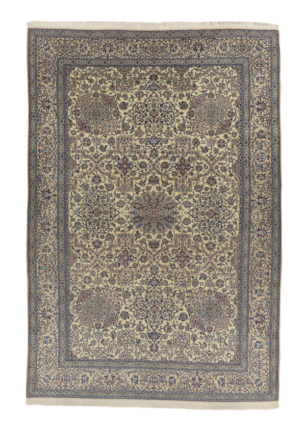 34415 Persian Rug Nain Handmade Area Traditional 7'2'' x 10'11'' -7x11- Whites Beige Blue Floral Design