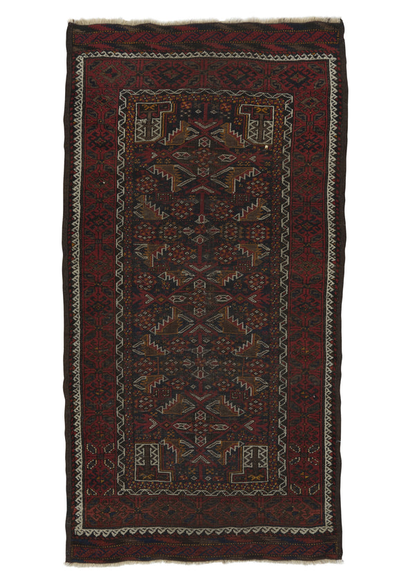 34429 Persian Rug Baloch Handmade Area Runner Tribal 2'10'' x 5'2'' -3x5- Red Brown Geometric Design