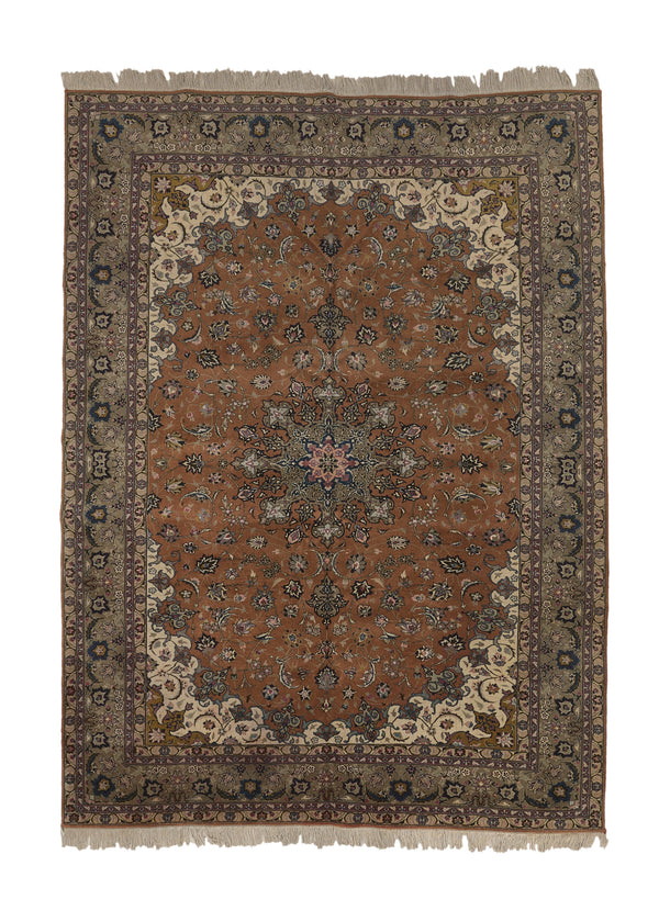 34436 Persian Rug Tabriz Handmade Area Traditional 6'8'' x 9'5'' -7x9- Brown Whites Beige Floral Design
