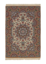 34438 Persian Rug Isfahan Handmade Area Traditional 3'3'' x 4'11'' -3x5- Whites Beige Red Floral Design