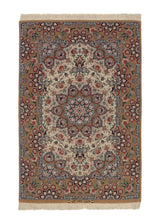 34438 Persian Rug Isfahan Handmade Area Traditional 3'3'' x 4'11'' -3x5- Whites Beige Red Floral Design