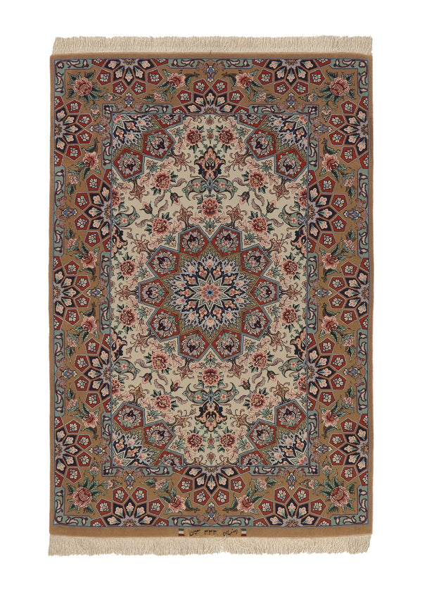 34438 Persian Rug Isfahan Handmade Area Traditional 3'3'' x 4'11'' -3x5- Whites Beige Red Floral Design