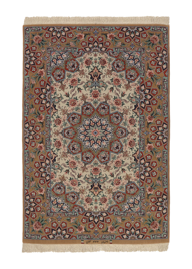 34438 Persian Rug Isfahan Handmade Area Traditional 3'3'' x 4'11'' -3x5- Whites Beige Red Floral Design