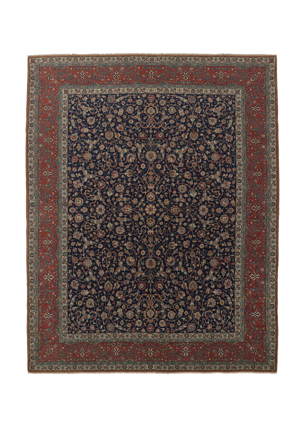 34457 Persian Rug Tabriz Handmade Area Traditional 10'3'' x 13'0'' -10x13- Blue Red Floral Design