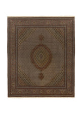 34458 Persian Rug Tabriz Handmade Area Traditional 8'3'' x 9'8'' -8x10- Brown Green Whites Beige Mahi Fish Design