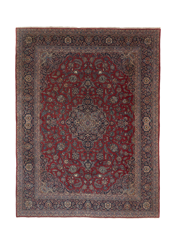 34468 Persian Rug Kashan Handmade Area Traditional 9'3'' x 12'3'' -9x12- Red Blue Toranj Mehrab Floral Design