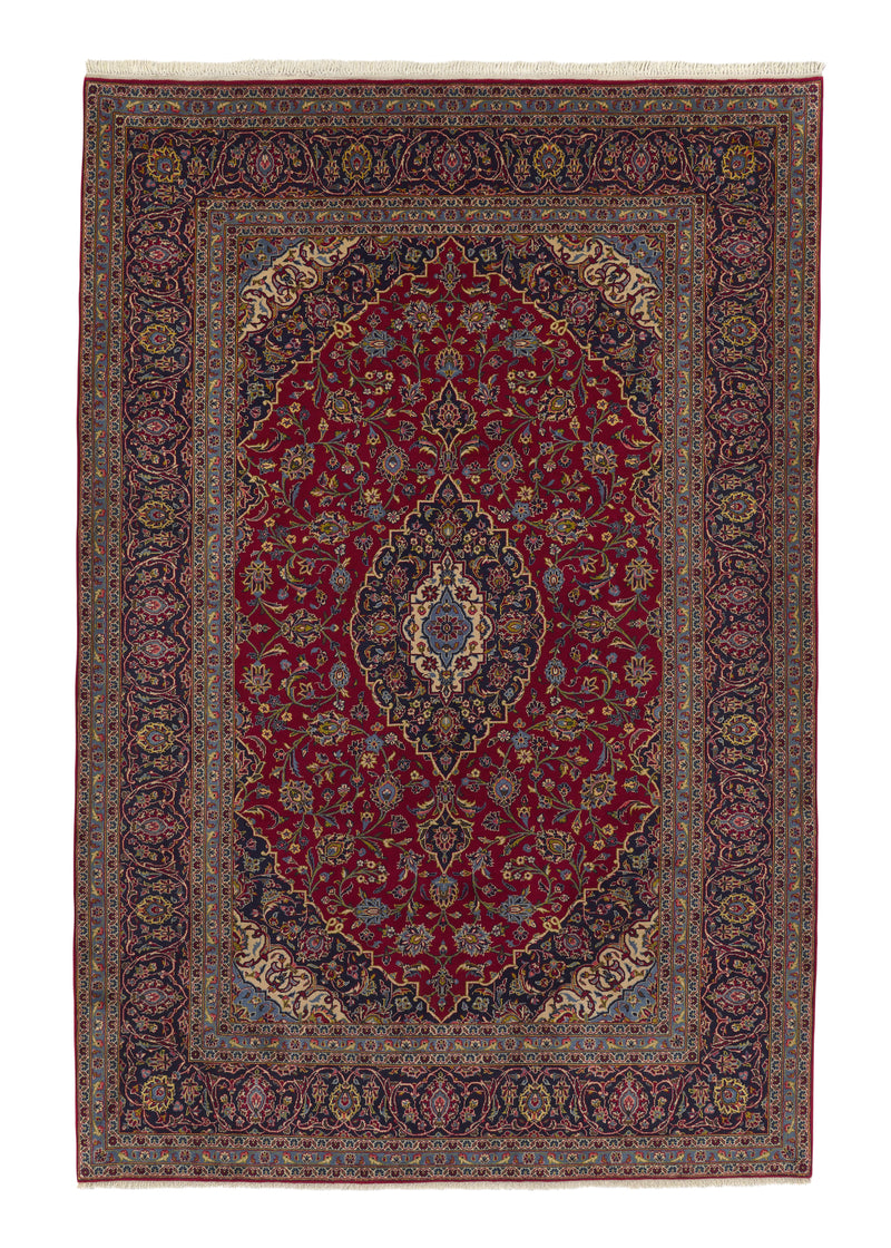 34472 Persian Rug Kashan Handmade Area Traditional 6'8'' x 10'0'' -7x10- Red Toranj Mehrab Floral Design