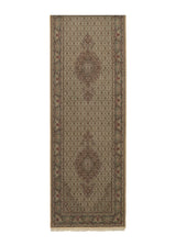 34475 Persian Rug Tabriz Handmade Runner Traditional 2'8'' x 11'4'' -3x11- Whites Beige Green Mahi Fish Design