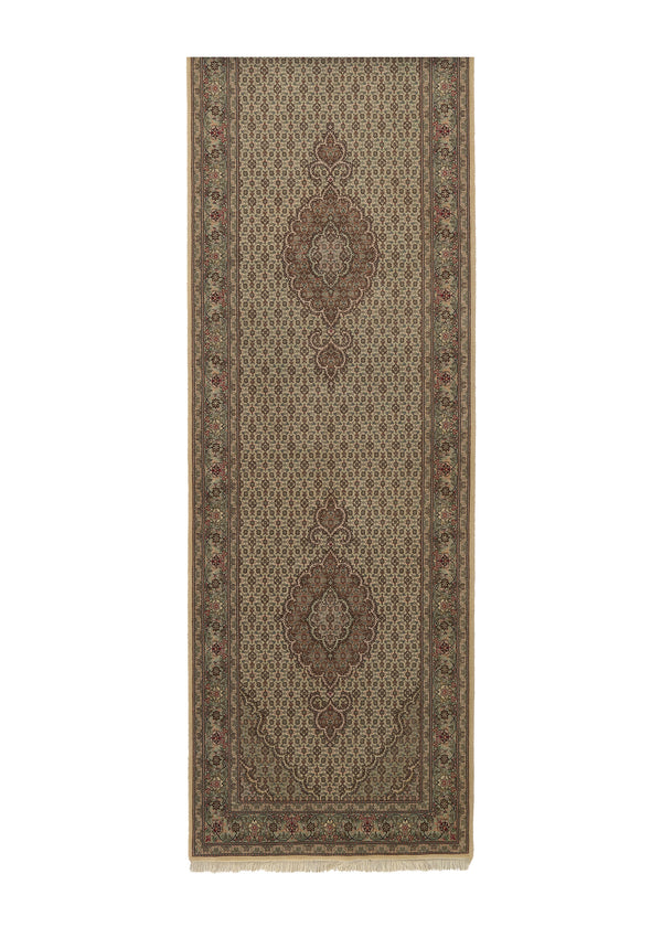 34475 Persian Rug Tabriz Handmade Runner Traditional 2'8'' x 11'4'' -3x11- Whites Beige Green Mahi Fish Design