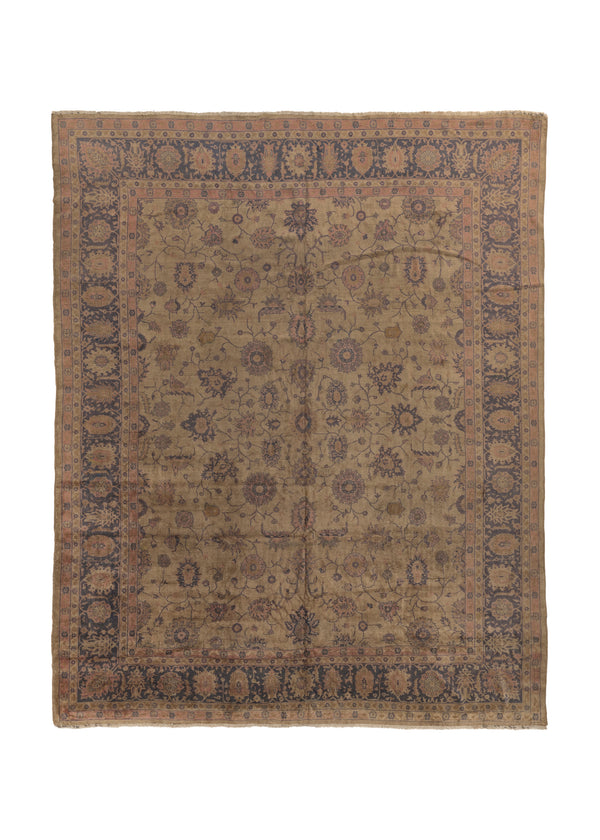 3449 Oriental Rug Turkish Handmade Area Antique Neutral 14'0'' x 16'0'' -14x16- Whites Beige Purple Floral Design