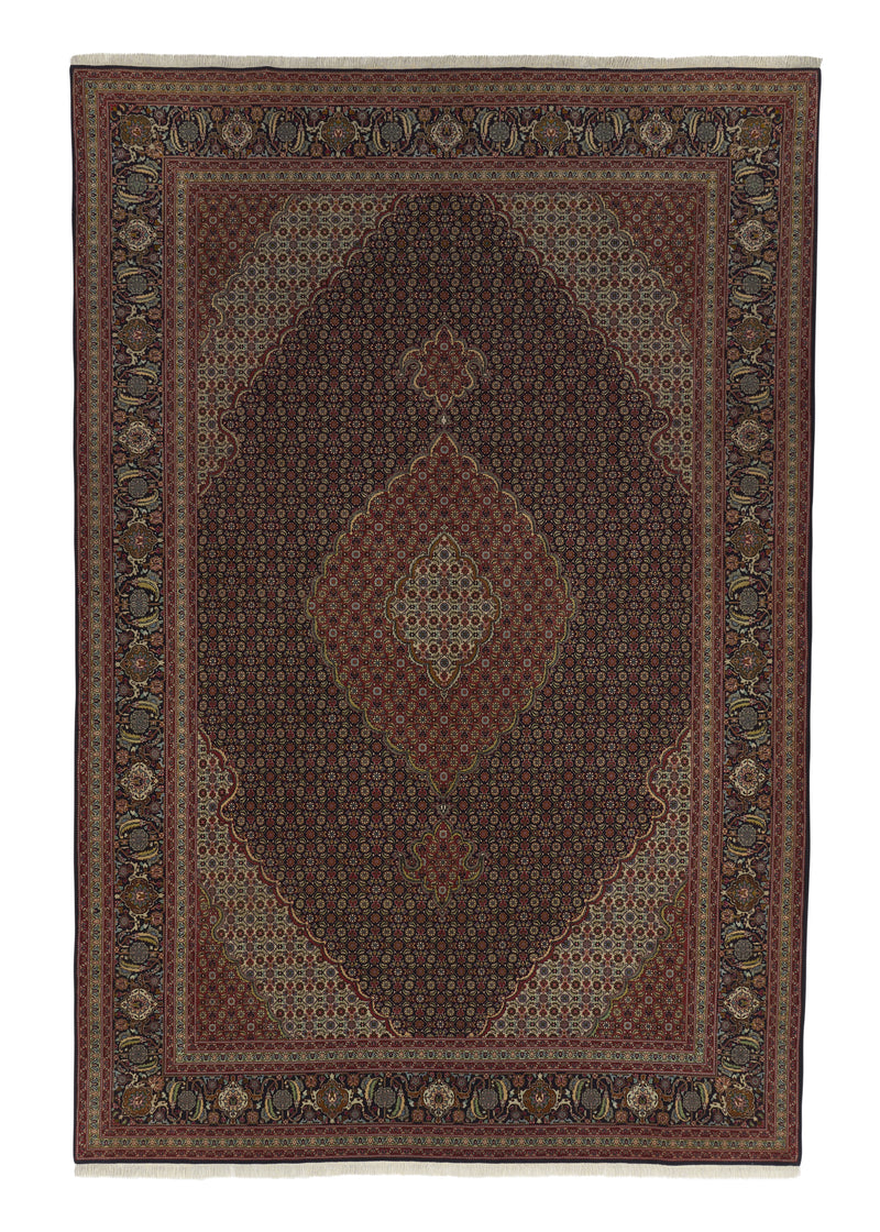 34502 Persian Rug Tabriz Handmade Area Traditional 6'9'' x 10'0'' -7x10- Red Blue Mahi Fish Design