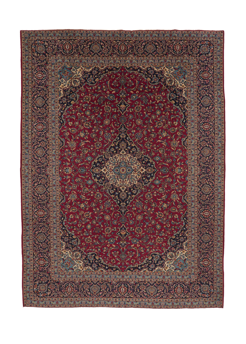 34506 Persian Rug Kashan Handmade Area Traditional 8'8'' x 12'0'' -9x12- Red Blue Toranj Mehrab Floral Design