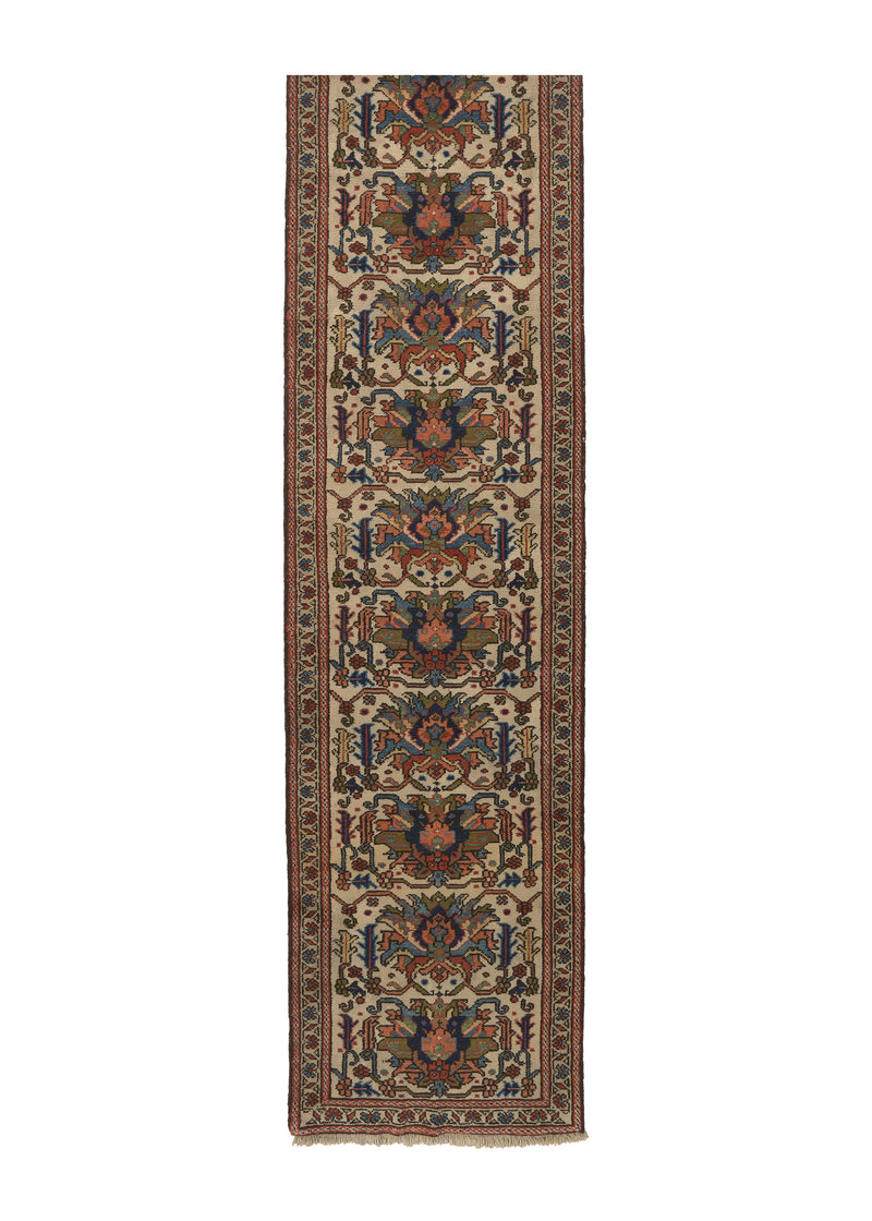 34508 Persian Rug Gharajeh Handmade Runner Tribal 2'5'' x 10'1'' -2x10- Whites Beige Floral Design