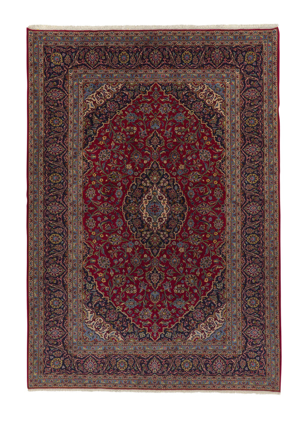34519 Persian Rug Kashan Handmade Area Traditional 6'7'' x 9'8'' -7x10- Red Blue Toranj Mehrab Design
